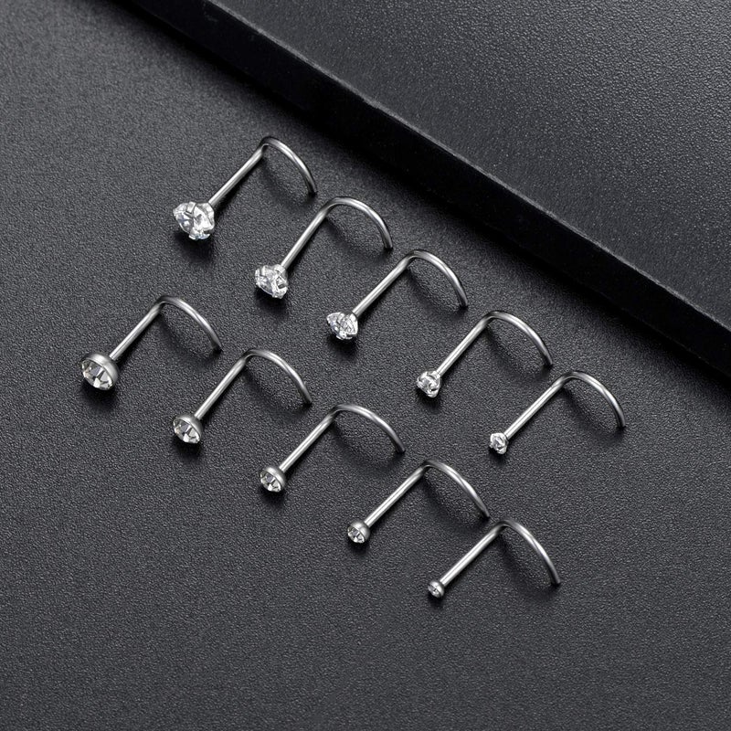 Tornito 20G 10Pcs Stainless Steel Screw Shaped Nose Studs Rings CZ Nose Ring Labret Nose Piercing Jewelry for Men Women Silver Tone 1.5mm-2mm-2.5mm-3mm-3.5mm CZ - Image 4